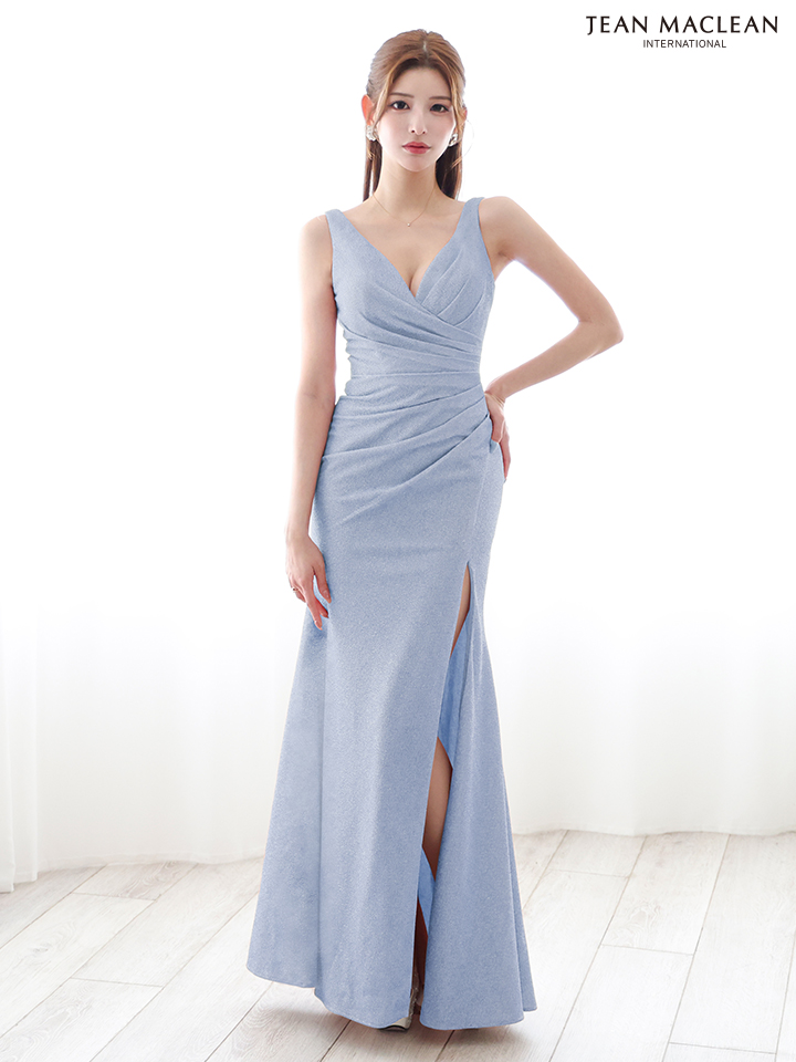 JEAN MACLEAN ジャンマクレーン シンプル/ワンカラー/Vネック/ウエストタック/タイト ロングドレス ja51880-c