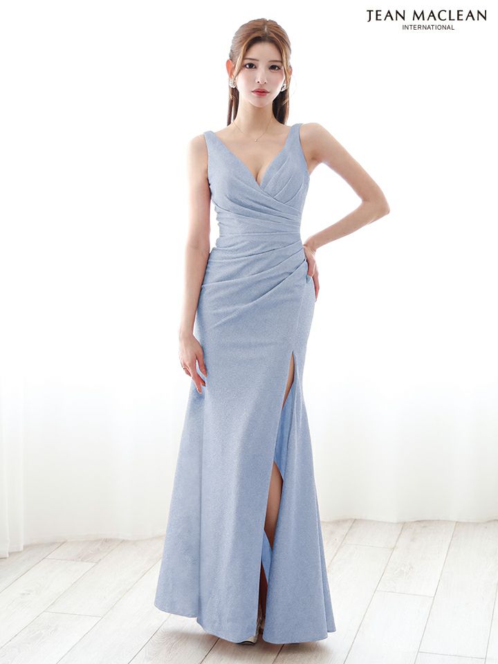 JEAN MACLEAN ジャンマクレーン シンプル/ワンカラー/Vネック/ウエストタック/タイト ロングドレス ja51880-c