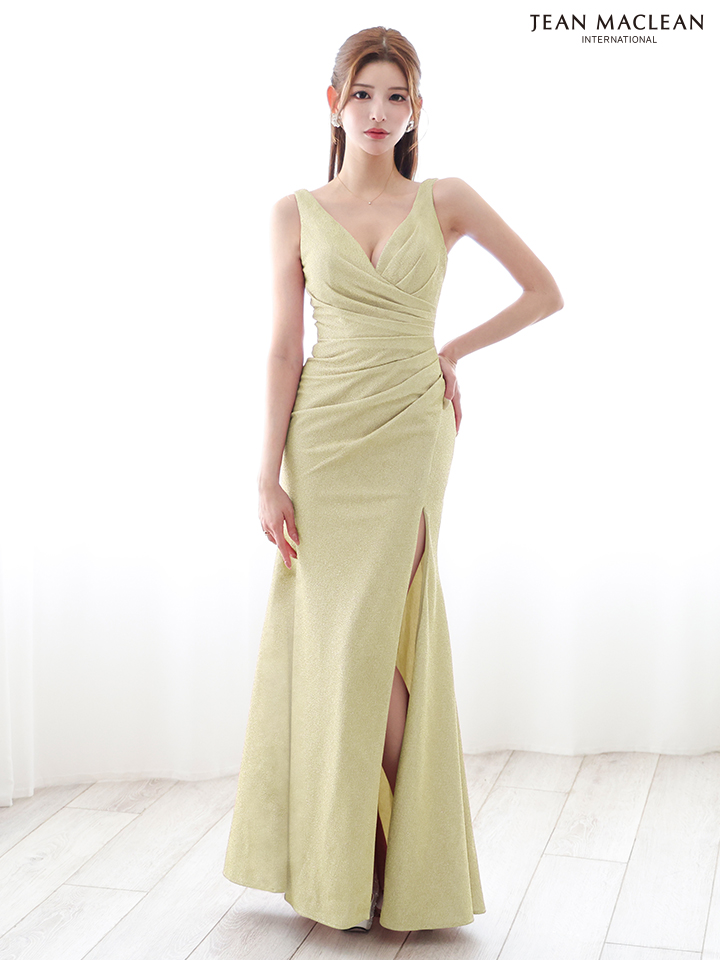 JEAN MACLEAN ジャンマクレーン シンプル/ワンカラー/Vネック/ウエストタック/タイト ロングドレス ja51880-c
