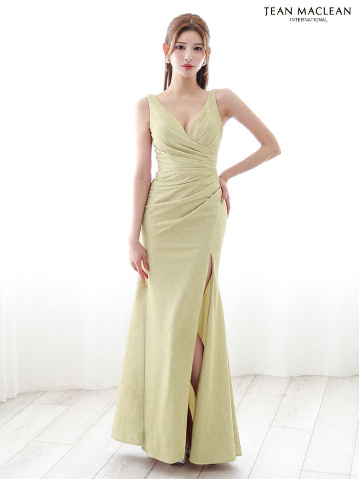 JEAN MACLEAN ジャンマクレーン シンプル/ワンカラー/Vネック/ウエストタック/タイト ロングドレス ja51880-c