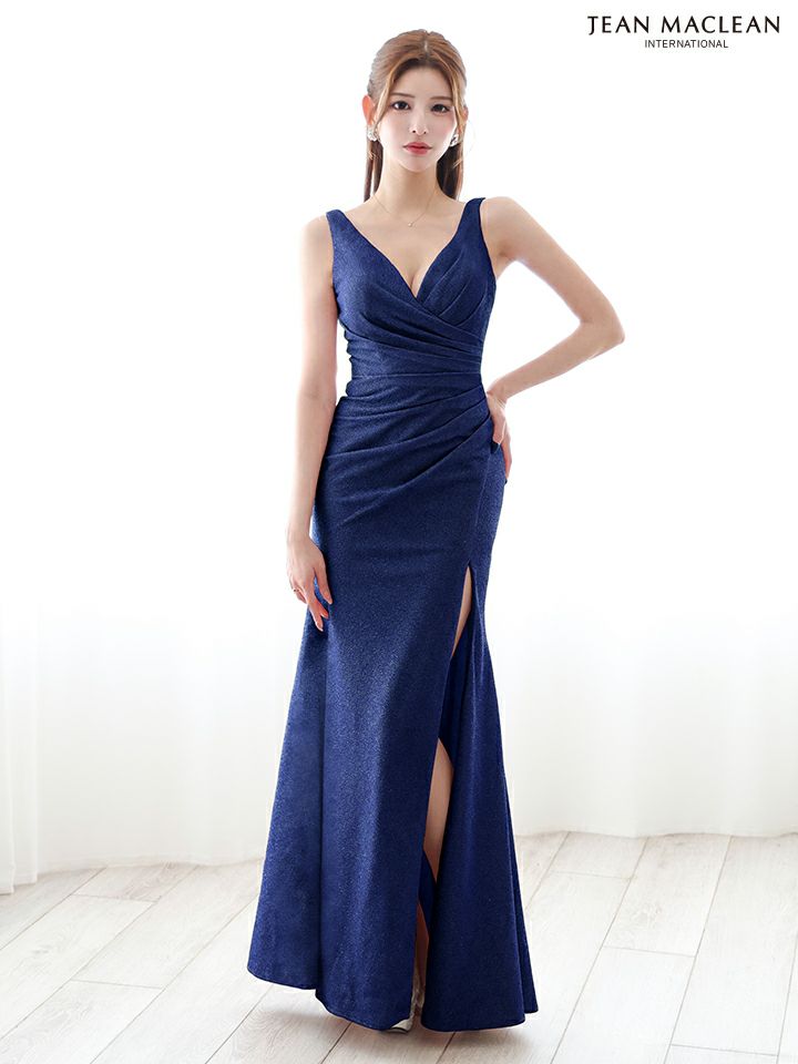 JEAN MACLEAN ジャンマクレーン シンプル/ワンカラー/Vネック/ウエストタック/タイト ロングドレス ja51880-c