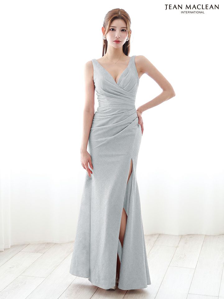 JEAN MACLEAN ジャンマクレーン シンプル/ワンカラー/Vネック/ウエストタック/タイト ロングドレス ja51880-c