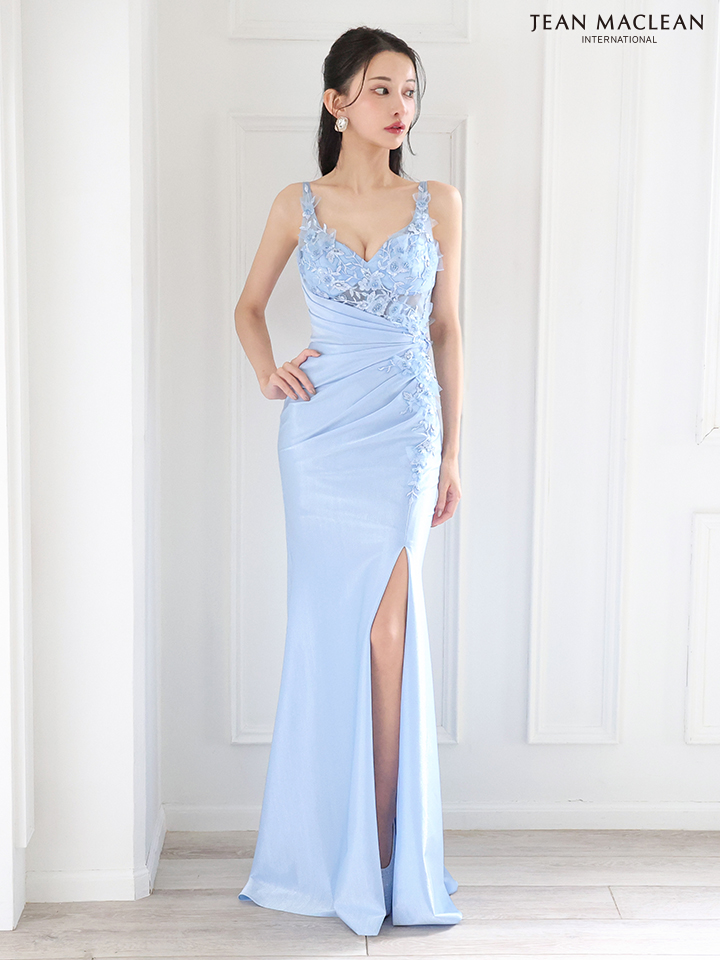 JEAN MACLEAN ジャンマクレーン ワンカラー/立体フラワーモチーフ/アシンメトリー/スリット入り/タイト/ロングドレス ja51881-c