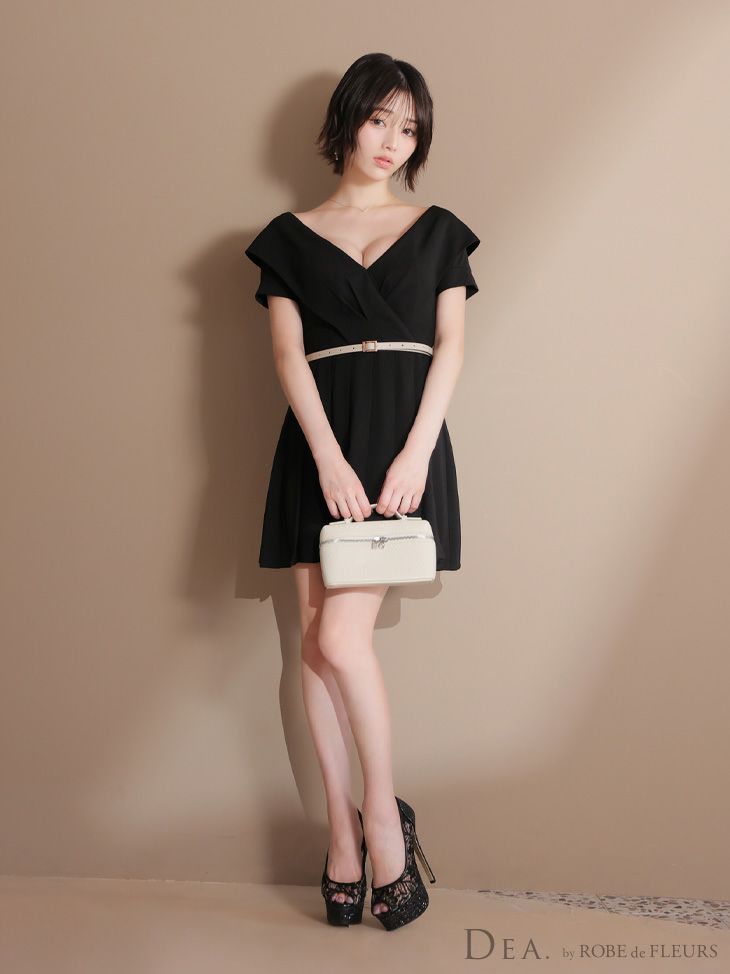 DEA. ディア バイ ローブドフルール オフショルカットベルトフレアミニキャバドレス de3391-c