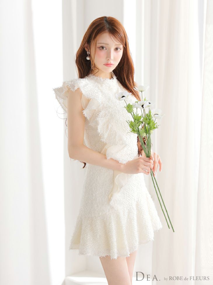 DEA. ディア バイ ローブドフルール フリンジフリルハイネックフレアミニキャバドレス de4127-c
