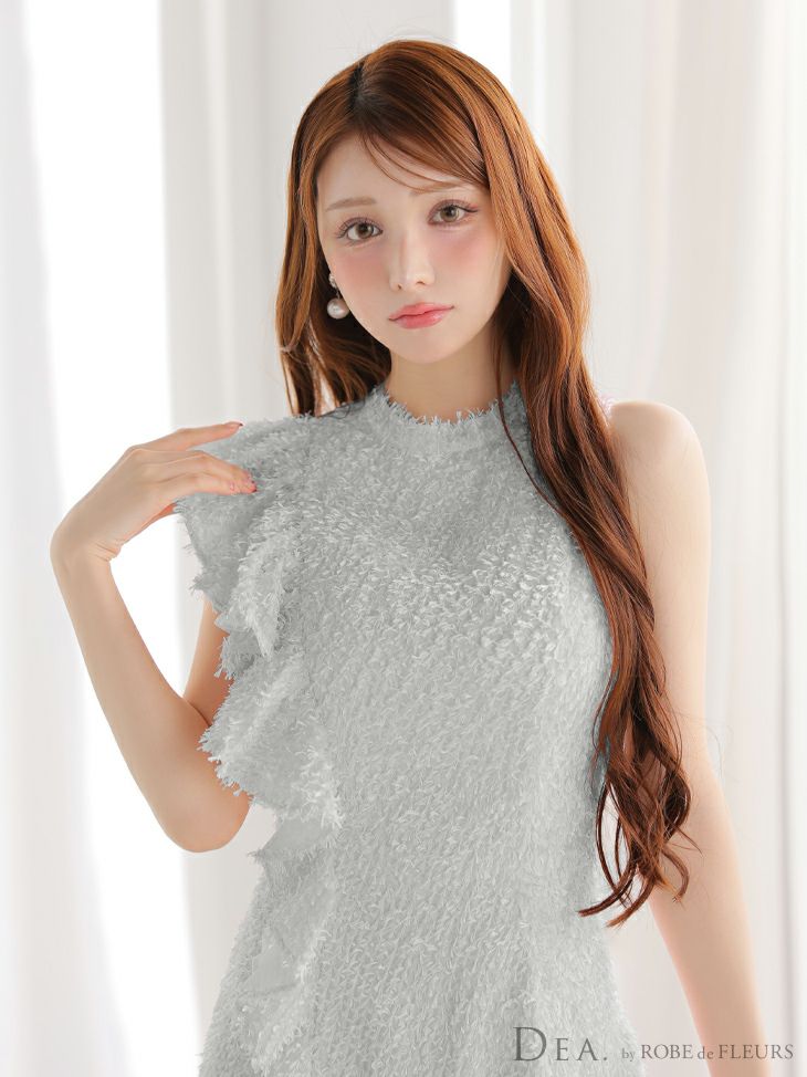 DEA. ディア バイ ローブドフルール フリンジフリルハイネックフレアミニキャバドレス de4127-c