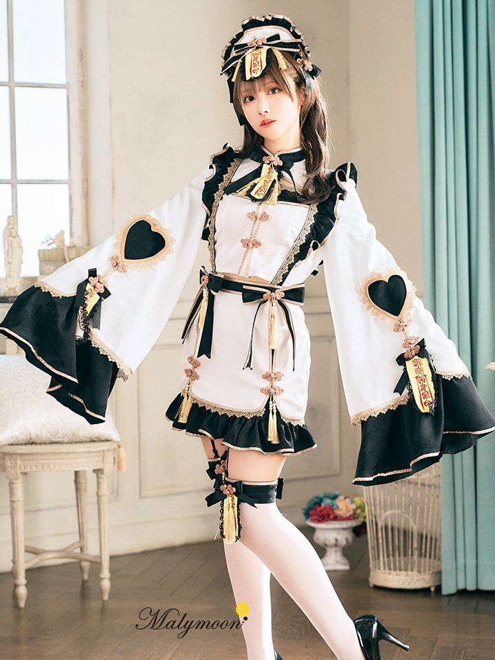 【7点セット】Malymoon マリームーン フハニーリボンロリータキョンシー [ブルー/ホワイト] mlcs2510290