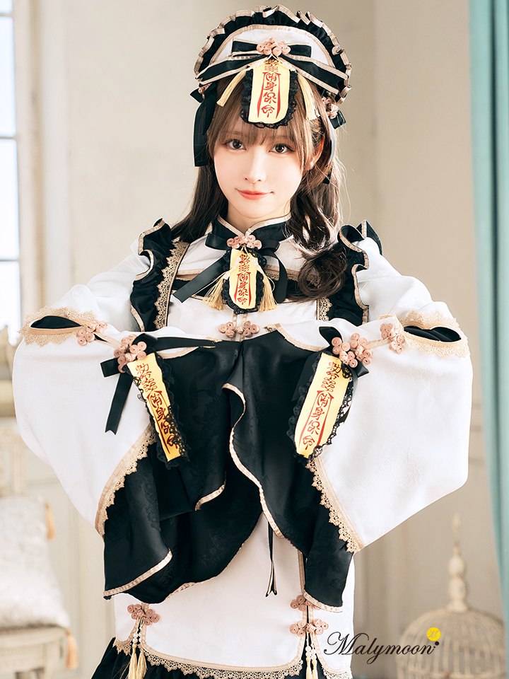 【7点セット】Malymoon マリームーン フハニーリボンロリータキョンシー [ブルー/ホワイト] mlcs2510290