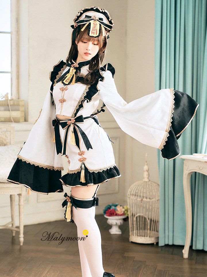 【7点セット】Malymoon マリームーン フハニーリボンロリータキョンシー [ブルー/ホワイト] mlcs2510290