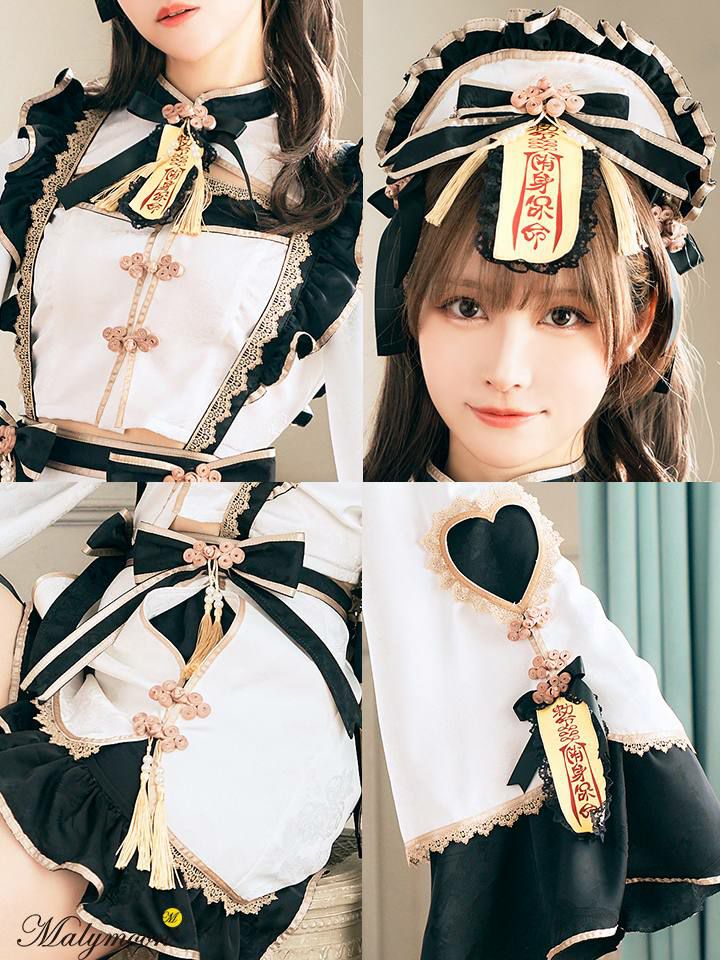 【7点セット】Malymoon マリームーン フハニーリボンロリータキョンシー [ブルー/ホワイト] mlcs2510290