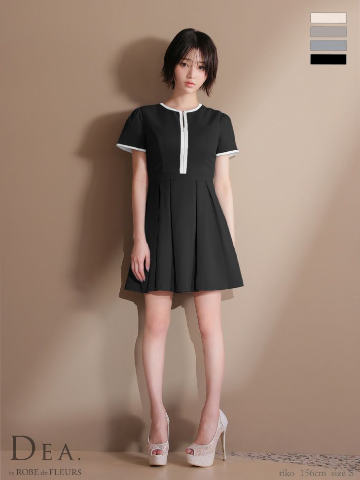 DEA. ディア バイ ローブドフルール クラシカルフロントパイピングフレアミニキャバドレス de3357-c