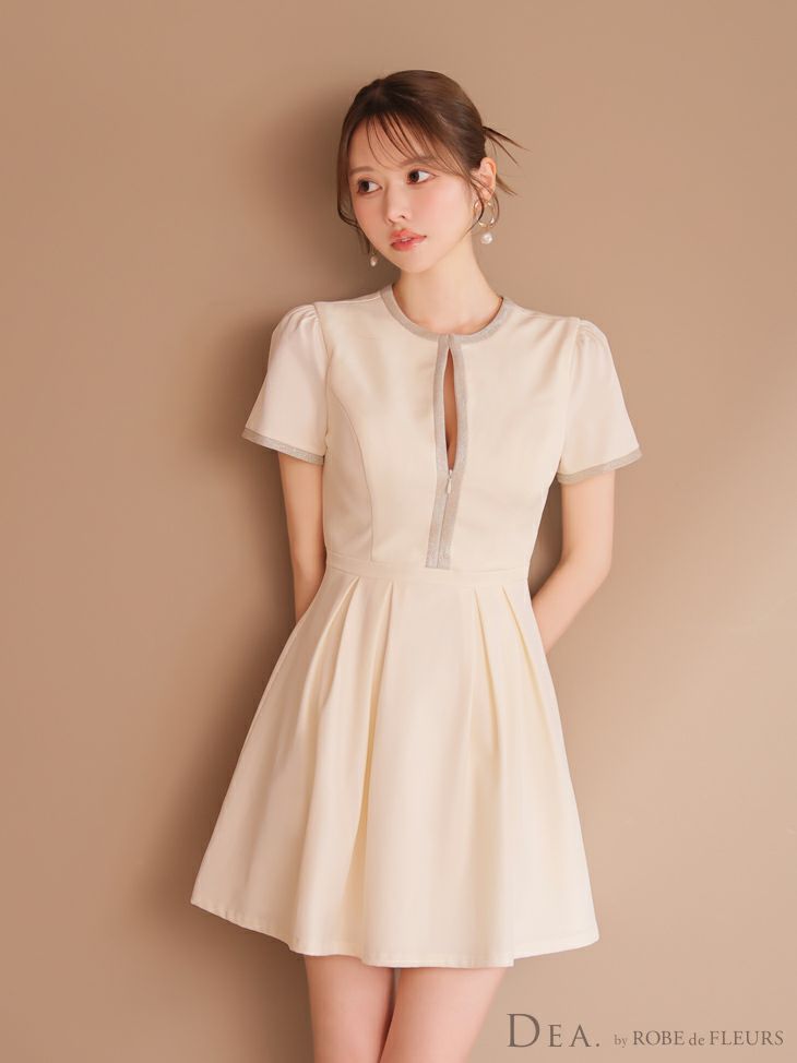DEA. ディア バイ ローブドフルール クラシカルフロントパイピングフレアミニキャバドレス de3357-c
