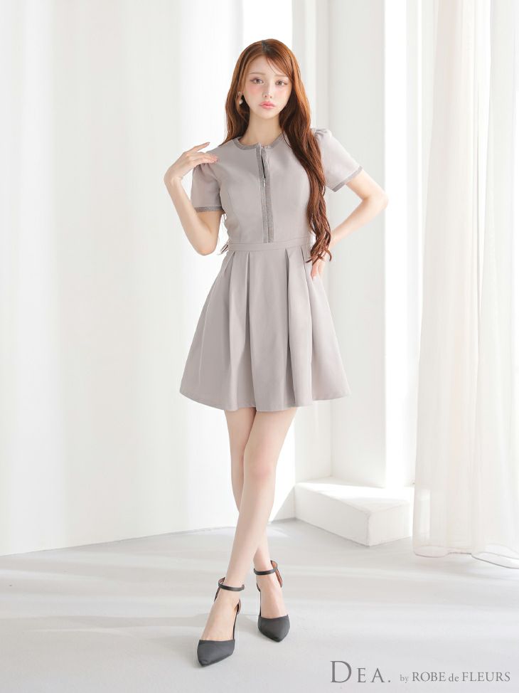 DEA. ディア バイ ローブドフルール クラシカルフロントパイピングフレアミニキャバドレス de3357-c