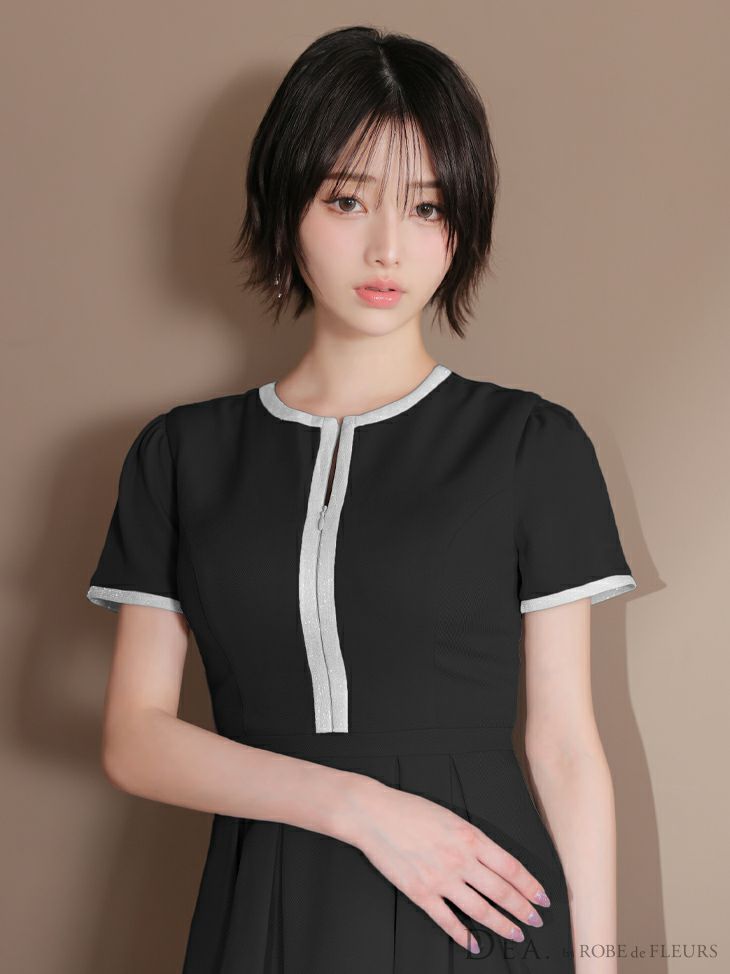 DEA. ディア バイ ローブドフルール クラシカルフロントパイピングフレアミニキャバドレス de3357-c