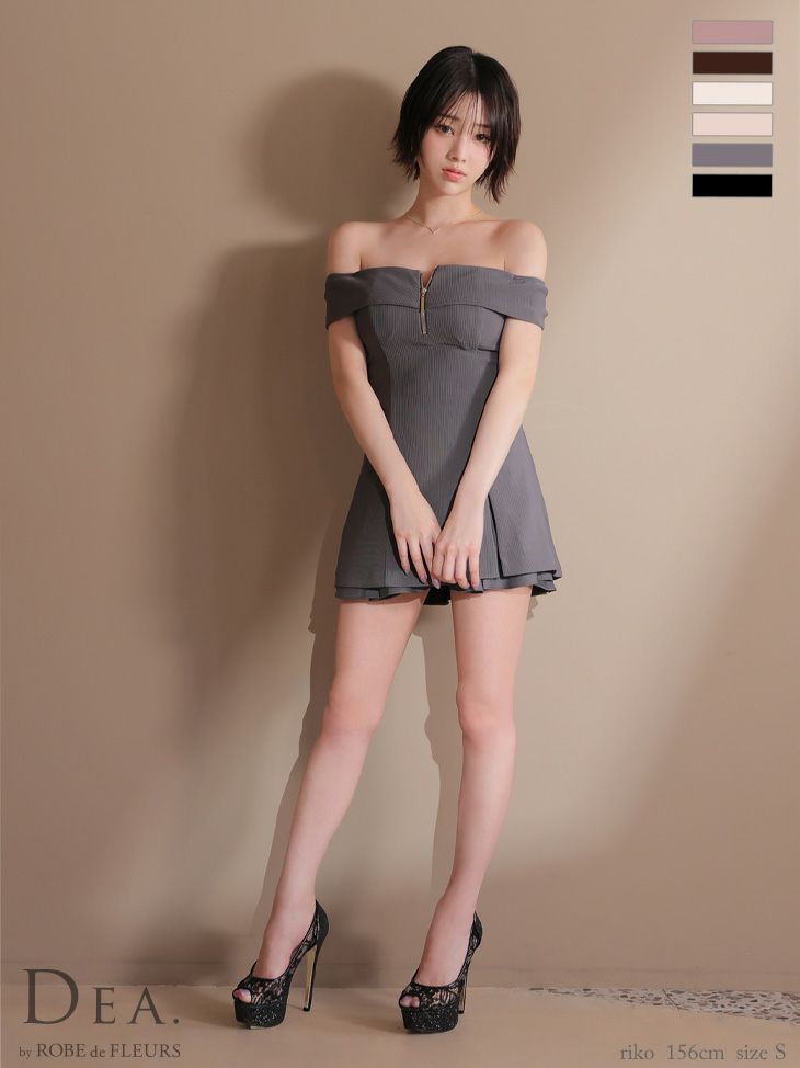 DEA. ディア バイ ローブドフルール バストジップオフショルセットアップフレアミニキャバドレス de4217-c