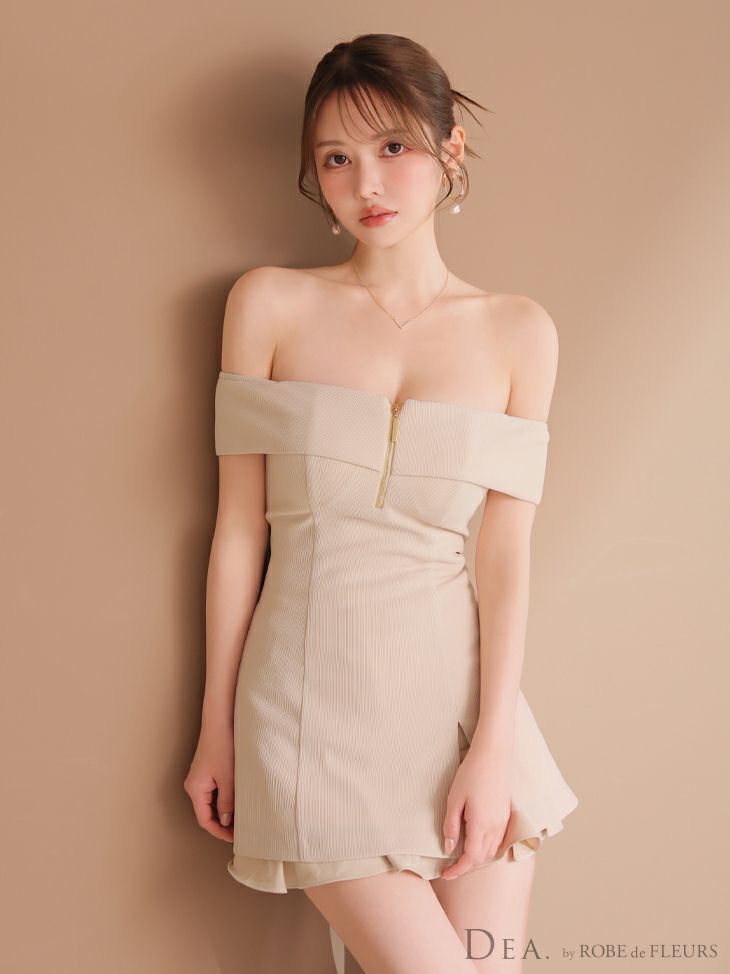DEA. ディア バイ ローブドフルール バストジップオフショルセットアップフレアミニキャバドレス de4217-c