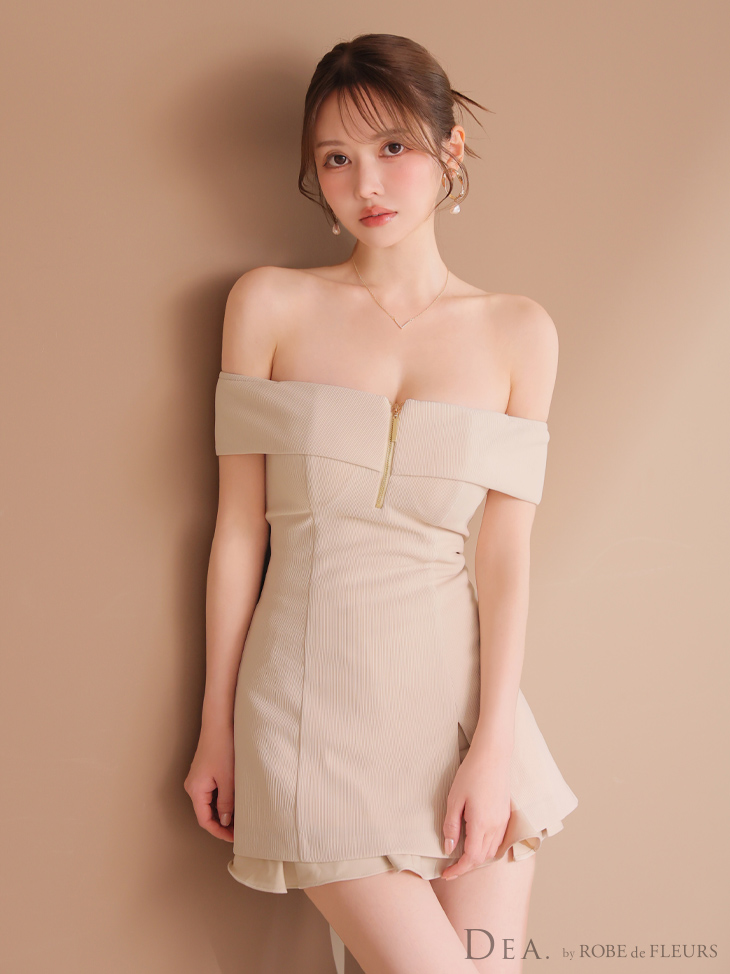 DEA. ディア バイ ローブドフルール バストジップオフショルセットアップフレアミニキャバドレス de4217-c