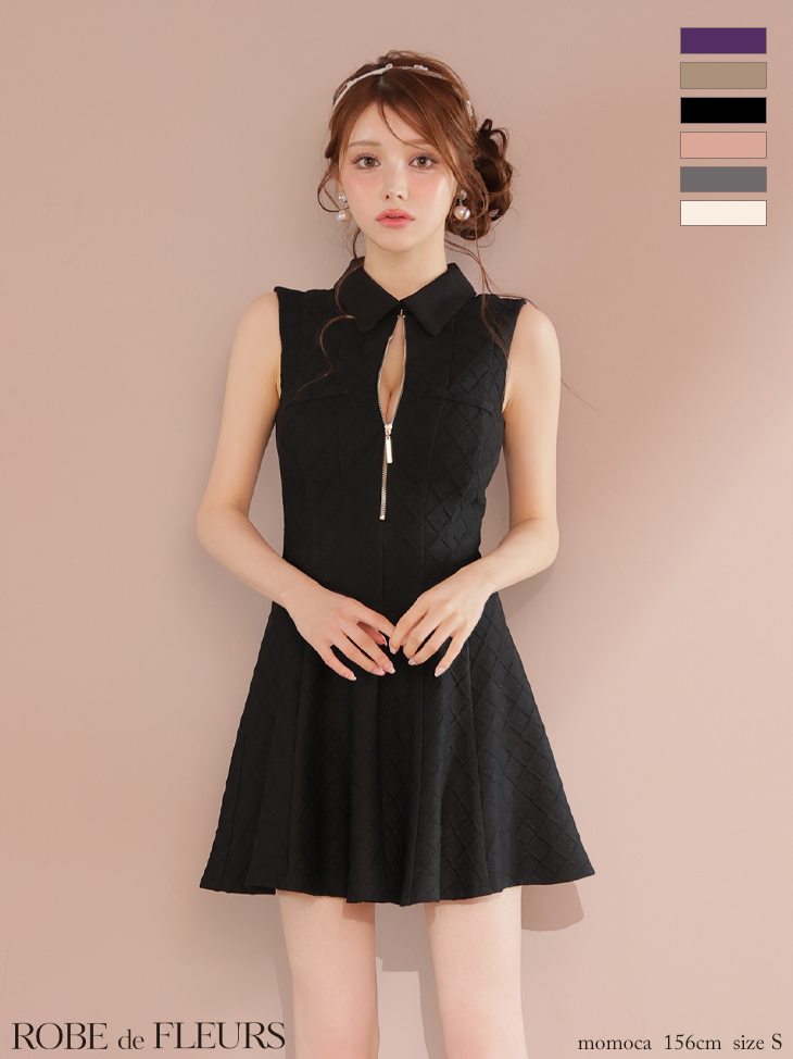 ROBE de FLEURS ローブドフルール 襟付きシンプルラメフレアミニキャバドレス fm4212-c