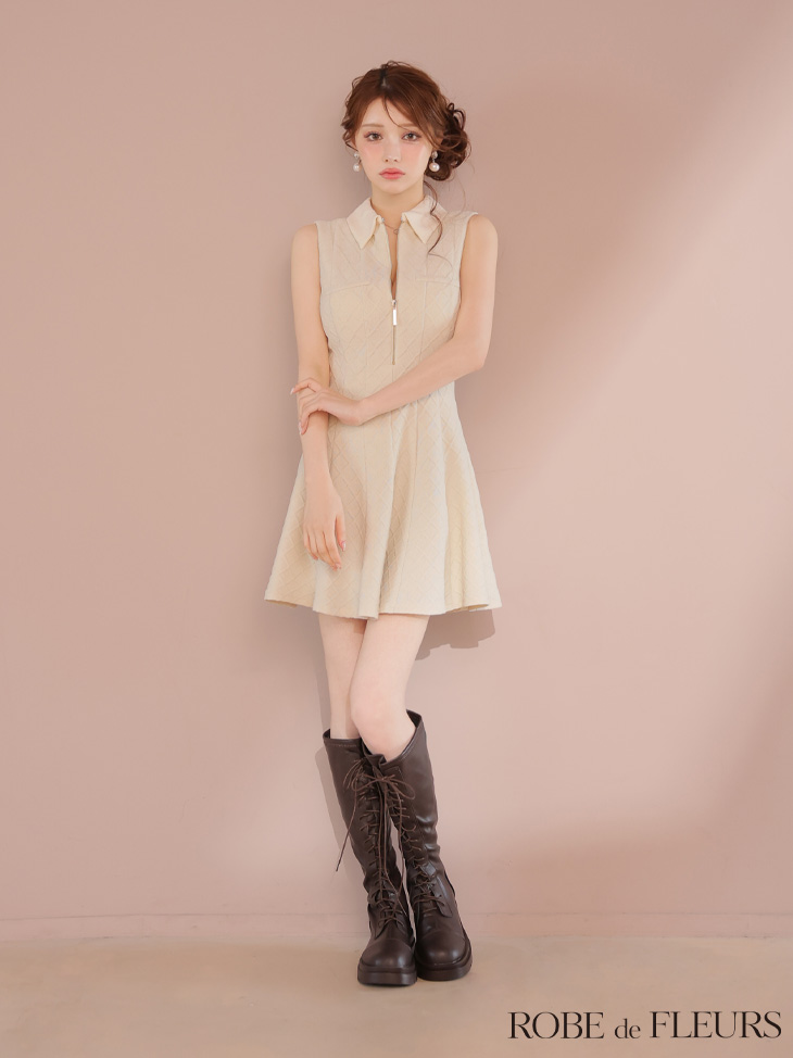 ROBE de FLEURS ローブドフルール 襟付きシンプルラメフレアミニキャバドレス fm4212-c