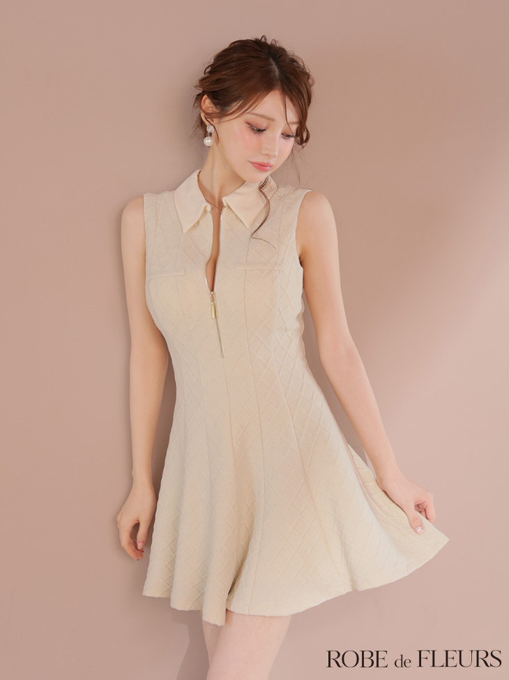 ROBE de FLEURS ローブドフルール 襟付きシンプルラメフレアミニキャバドレス fm4212-c