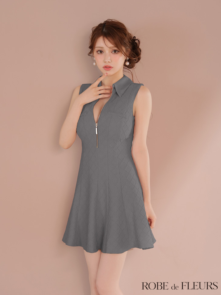 ROBE de FLEURS ローブドフルール 襟付きシンプルラメフレアミニキャバドレス fm4212-c