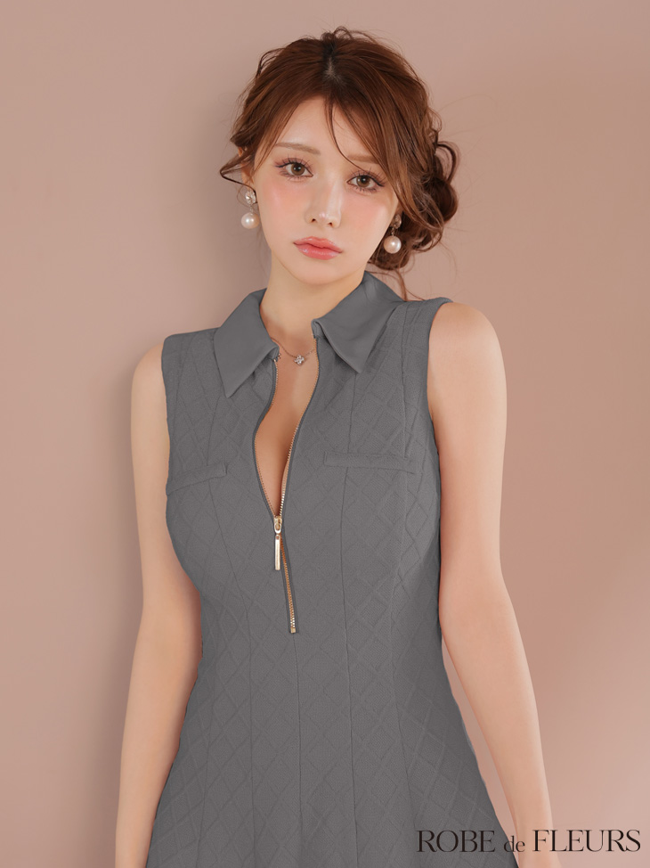 ROBE de FLEURS ローブドフルール 襟付きシンプルラメフレアミニキャバドレス fm4212-c