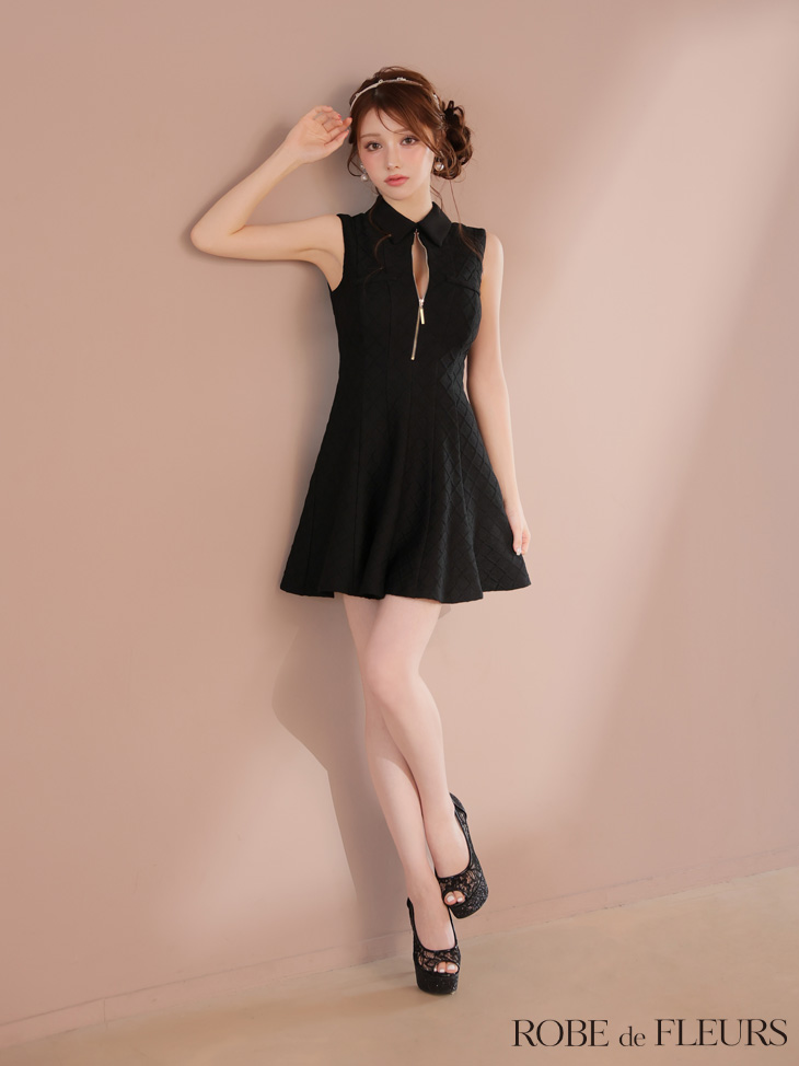 ROBE de FLEURS ローブドフルール 襟付きシンプルラメフレアミニキャバドレス fm4212-c
