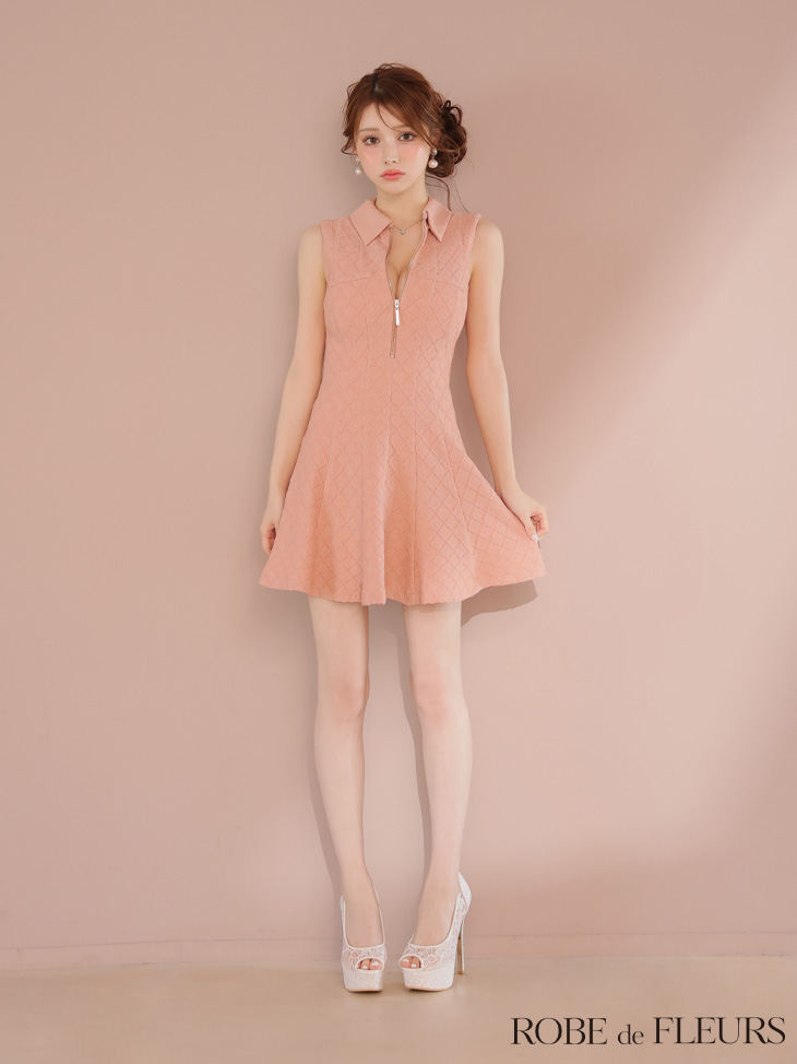 ROBE de FLEURS ローブドフルール 襟付きシンプルラメフレアミニキャバドレス fm4212-c