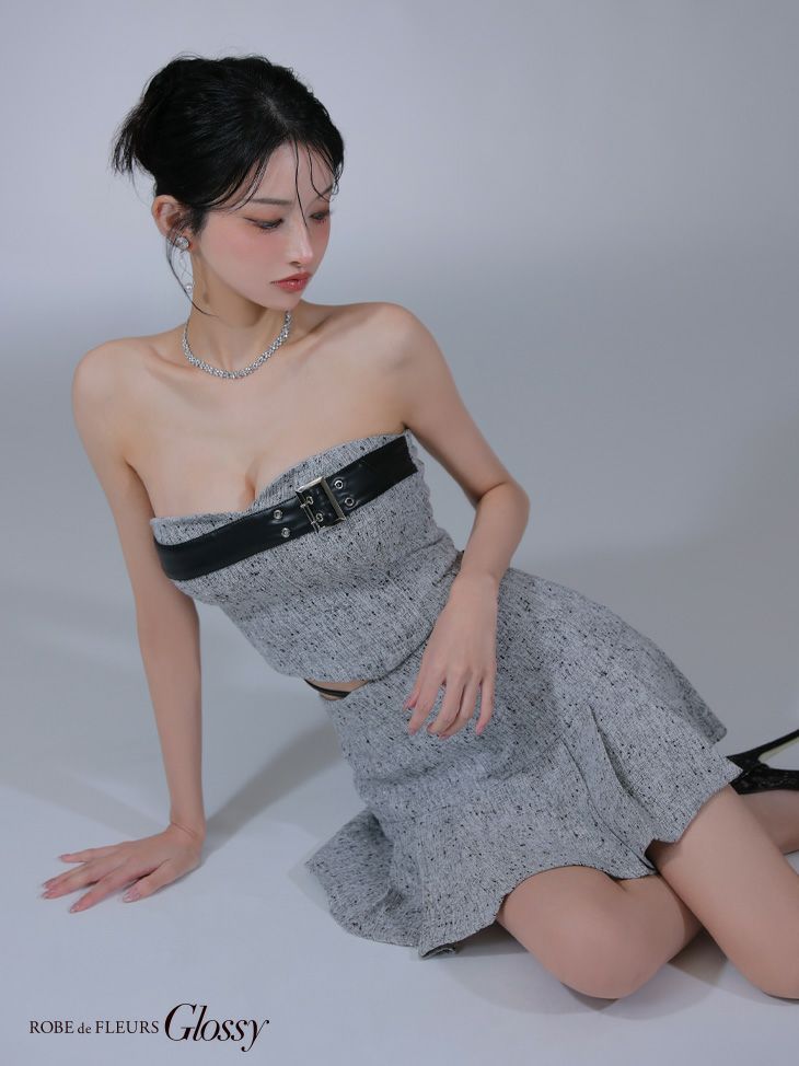 Glossy ローブドフルールグロッシー ベルトトップスセットアップフレアミニキャバドレス gl3393