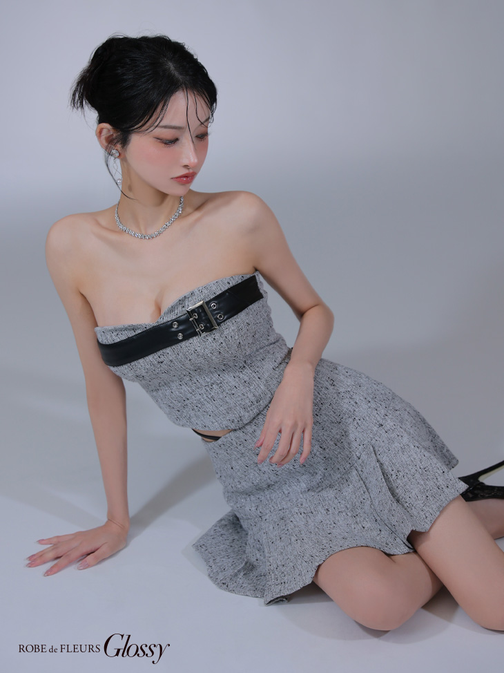Glossy ローブドフルールグロッシー ベルトトップスセットアップフレアミニキャバドレス gl3393-c