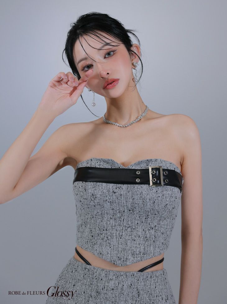 Glossy ローブドフルールグロッシー ベルトトップスセットアップフレアミニキャバドレス gl3393-c