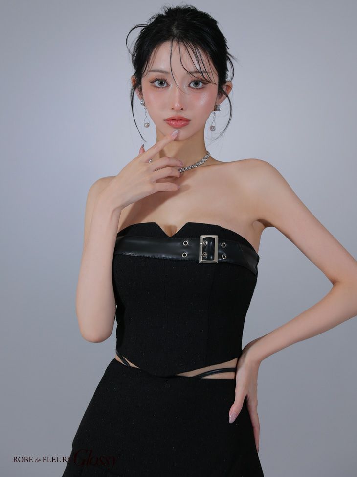 Glossy ローブドフルールグロッシー ベルトトップスセットアップフレアミニキャバドレス gl3393-c