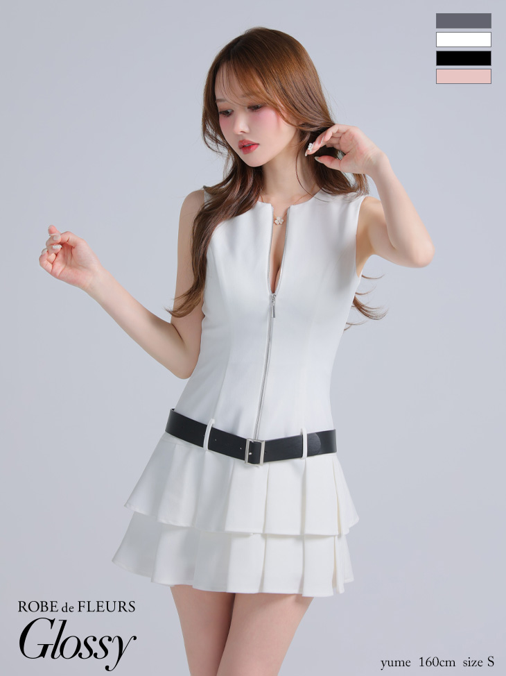 Glossy ローブドフルールグロッシー ベルト付きノースリーブセンタージップフレアミニキャバドレス gl4307