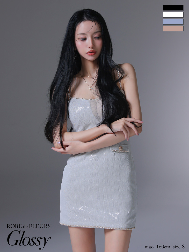 Glossy ローブドフルールグロッシー ラメチュールバストカットキャミミニキャバドレス gl3940