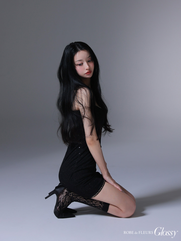 Glossy ローブドフルールグロッシー ラメチュールバストカットキャミミニキャバドレス gl3940