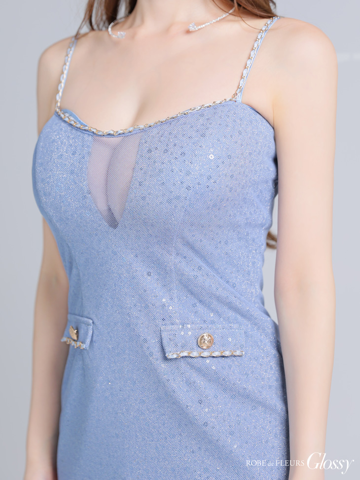 Glossy ローブドフルールグロッシー ラメチュールバストカットキャミミニキャバドレス gl3940