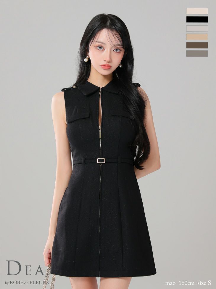 DEA. ディア バイ ローブドフルール 襟付きバストジップノースリーブベルトデザインミニキャバドレス de3259