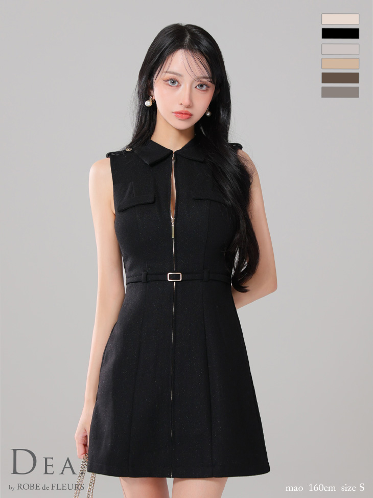 DEA. ディア バイ ローブドフルール 襟付きバストジップノースリーブベルトデザインミニキャバドレス de3259