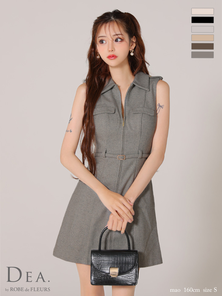 DEA. ディア バイ ローブドフルール 襟付きバストジップノースリーブベルトデザインミニキャバドレス de3259