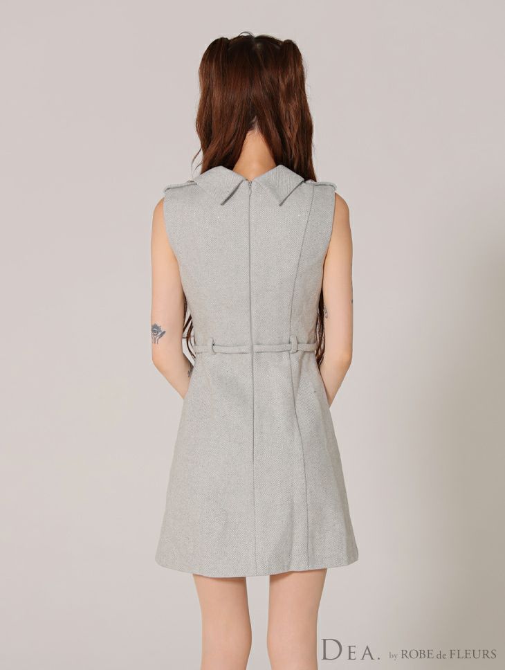 DEA. ディア バイ ローブドフルール 襟付きバストジップノースリーブベルトデザインミニキャバドレス de3259