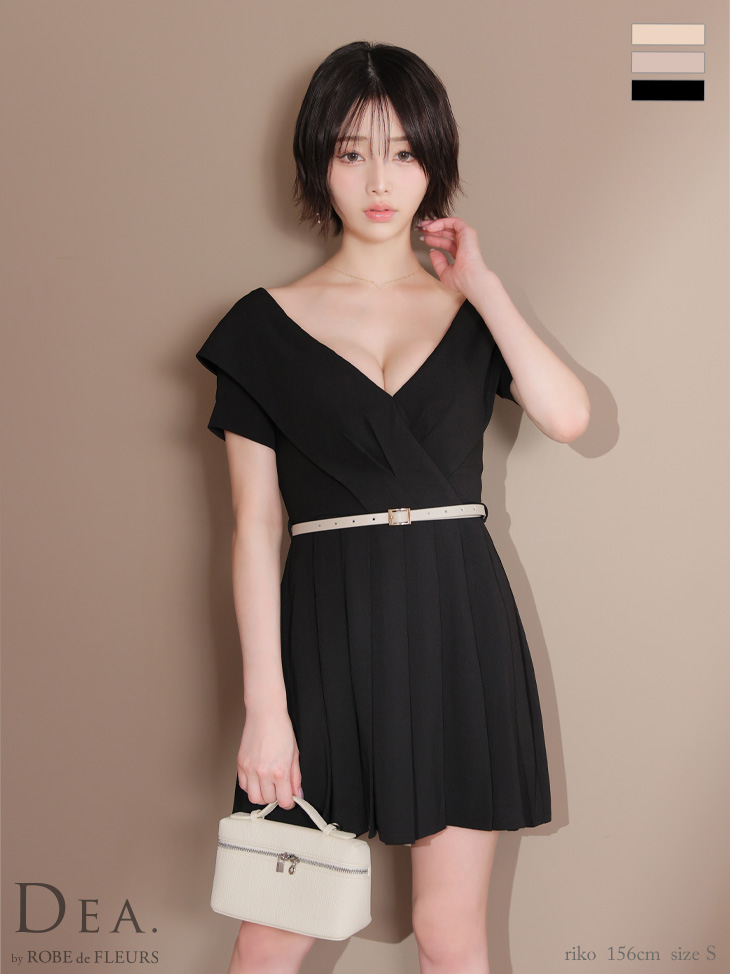 DEA. ディア バイ ローブドフルール オフショルカットベルトフレアミニキャバドレス de3391