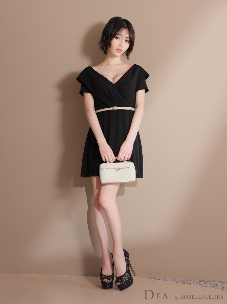 DEA. ディア バイ ローブドフルール オフショルカットベルトフレアミニキャバドレス de3391