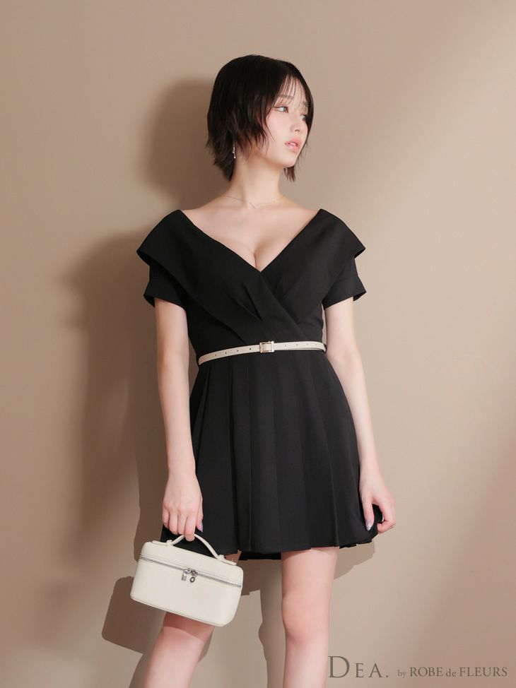 DEA. ディア バイ ローブドフルール オフショルカットベルトフレアミニキャバドレス de3391