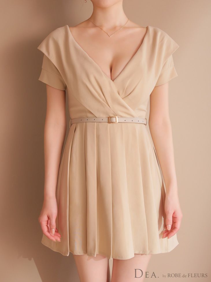 DEA. ディア バイ ローブドフルール オフショルカットベルトフレアミニキャバドレス de3391