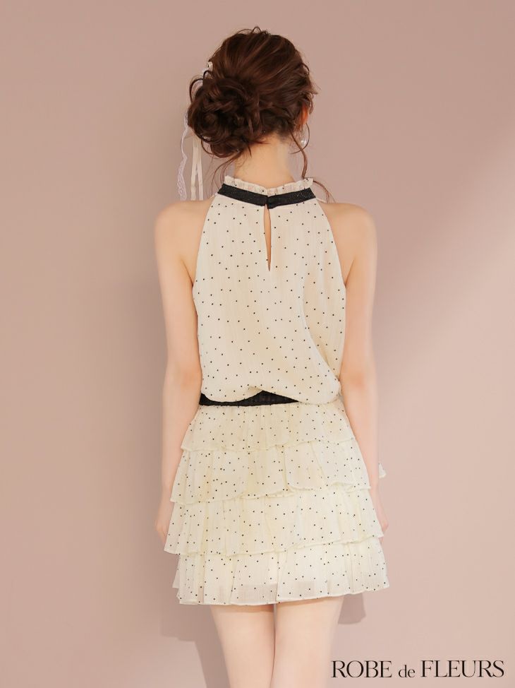 ROBE de FLEURS ローブドフルール ドットオーガンジーウエストリボンティアードフレアミニキャバドレス fm3396-c