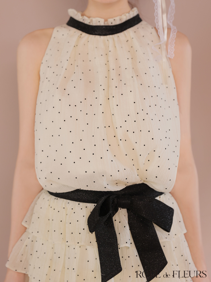 ROBE de FLEURS ローブドフルール ドットオーガンジーウエストリボンティアードフレアミニキャバドレス fm3396-c