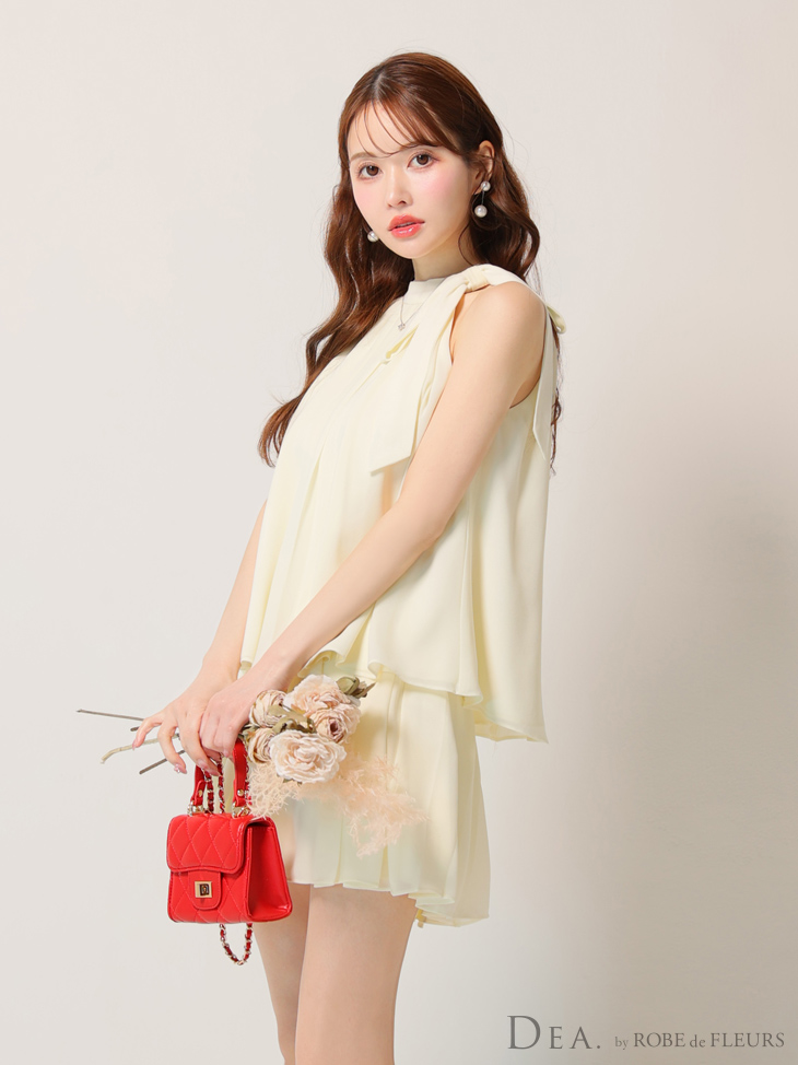 DEA. ディア バイ ローブドフルール サテンシフォンフレアセットアップミニキャバドレス de3372