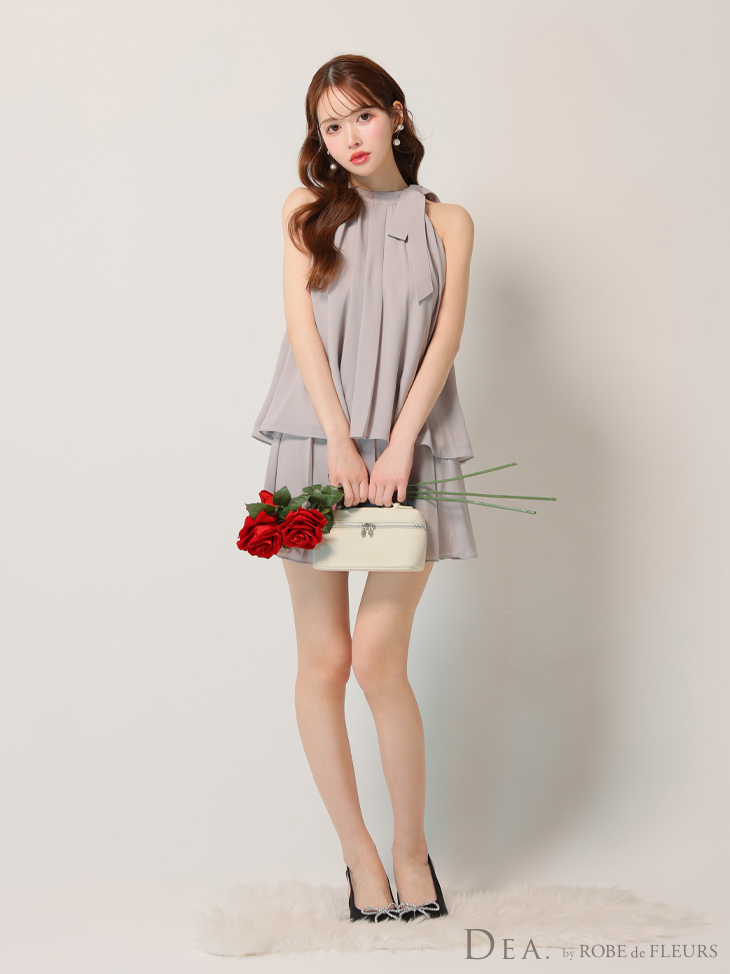 DEA. ディア バイ ローブドフルール サテンシフォンフレアセットアップミニキャバドレス de3372