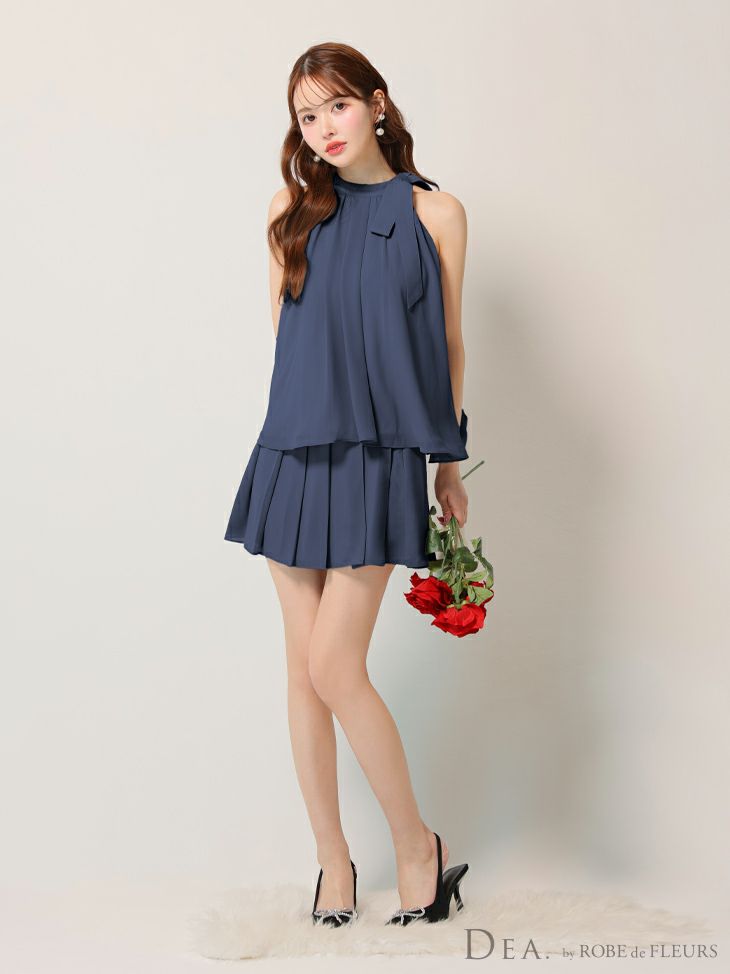 DEA. ディア バイ ローブドフルール サテンシフォンフレアセットアップミニキャバドレス de3372