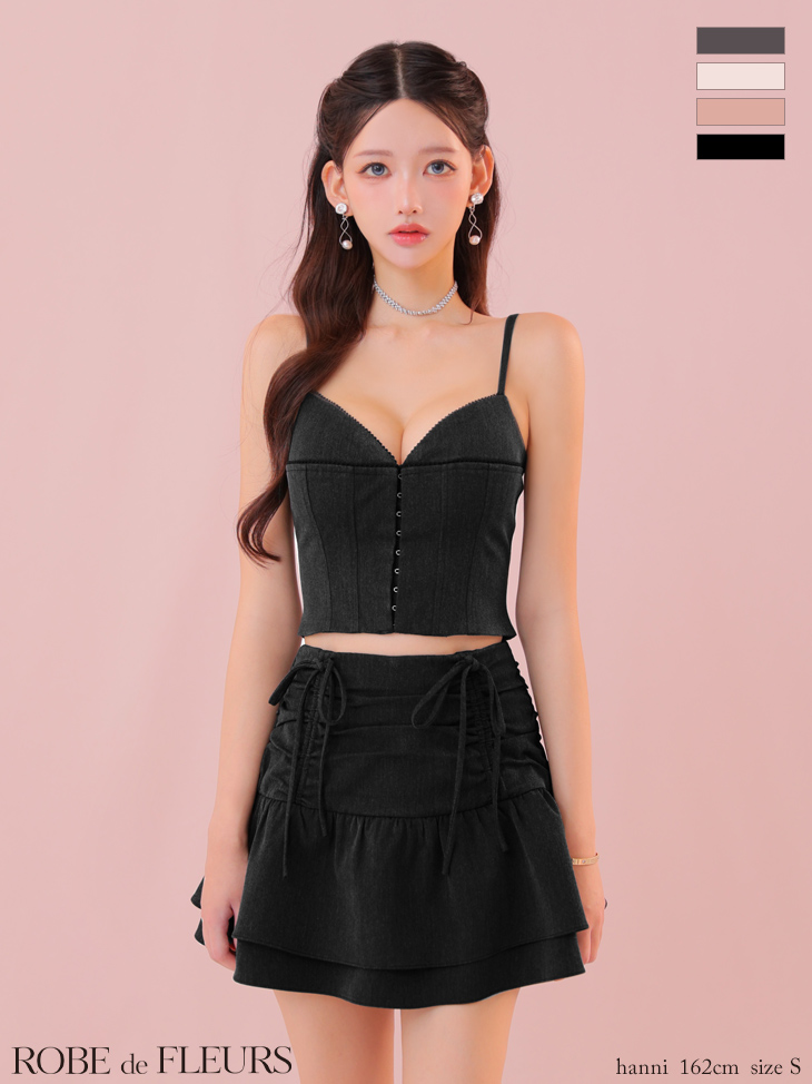 ROBE de FLEURS ローブドフルール フロントボタンサイドリボンセットアップミニキャバドレス fm4305-c